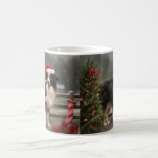 Border Collie Hond in Sneeuw Kerstmis Koffiemok (Center)