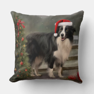 Border Collie Hond in Sneeuw Kerstmis Kussen