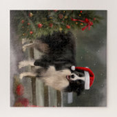 Border Collie Hond in Sneeuw Kerstmis Legpuzzel (Horizontaal)
