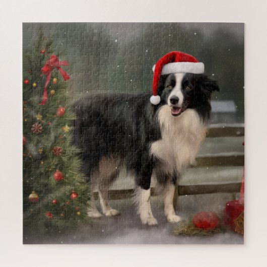 Border Collie Hond in Sneeuw Kerstmis Legpuzzel (Verticaal)