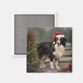 Border Collie Hond in Sneeuw Kerstmis Magneet (Voorkant / Achterkant)