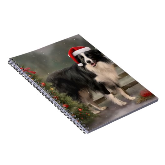 Border Collie Hond in Sneeuw Kerstmis Notitieboek (Rechterzijde)