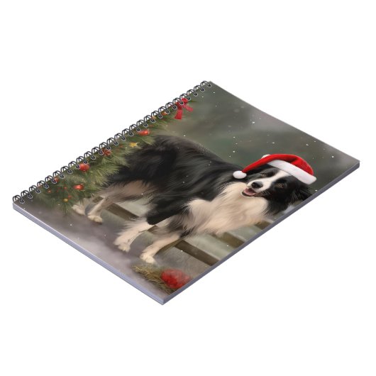 Border Collie Hond in Sneeuw Kerstmis Notitieboek (Linkerzijde)