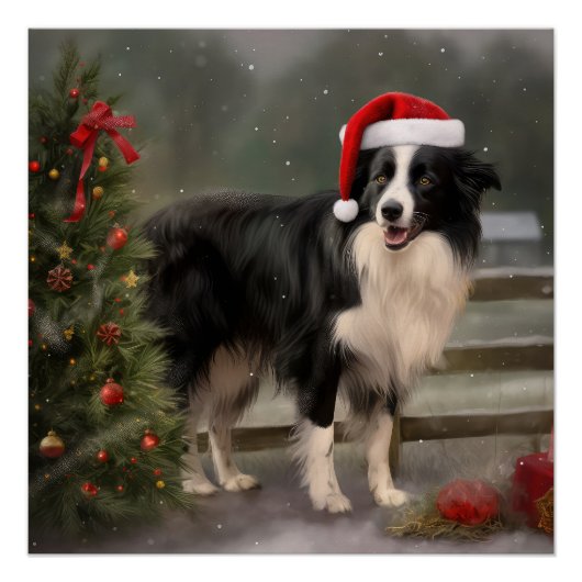 Border Collie Hond in Sneeuw Kerstmis Perfect Poster (Voorkant)