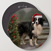 Border Collie Hond in Sneeuw Kerstmis Ronde Button 6,0 Cm (Voorkant /achterkant)