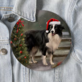 Border Collie Hond in Sneeuw Kerstmis Ronde Button 6,0 Cm (In situ)