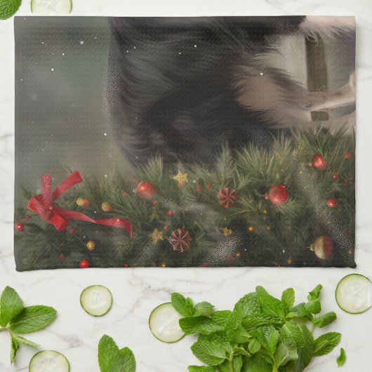 Border Collie Hond in Sneeuw Kerstmis Theedoek (Gevouwen)