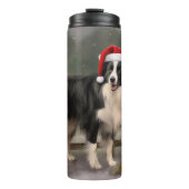 Border Collie Hond in Sneeuw Kerstmis Thermosbeker (Voorkant)