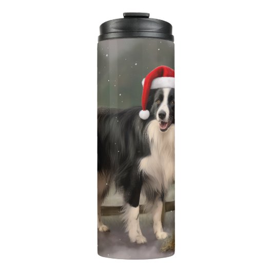 Border Collie Hond in Sneeuw Kerstmis Thermosbeker (Voorkant)