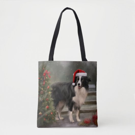 Border Collie Hond in Sneeuw Kerstmis Tote Bag (Voorkant)