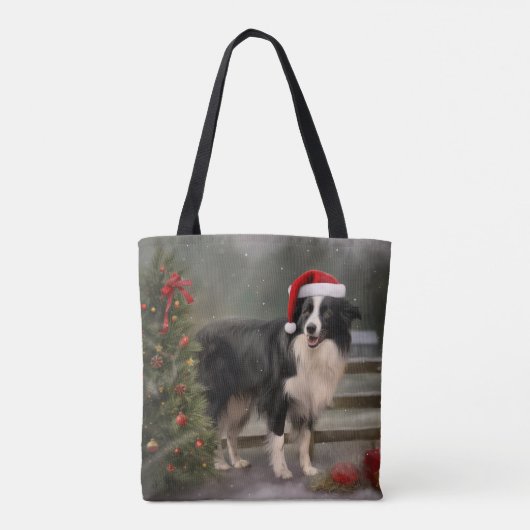 Border Collie Hond in Sneeuw Kerstmis Tote Bag (Achterkant)
