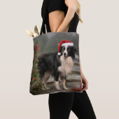 Border Collie Hond in Sneeuw Kerstmis Tote Bag (Dichtbij)