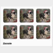 Border Collie Hond in Sneeuw Kerstmis Vierkante Sticker (Vel)
