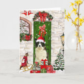 Border Collie Hond Kerst   Kaart (Gele Bloem)