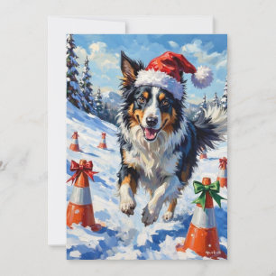 Border Collie Hond Kerst Sneeuw Agility Pret Feestdagenkaart