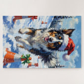 Border Collie Hond Kerst Sneeuw Agility Pret Legpuzzel (Horizontaal)