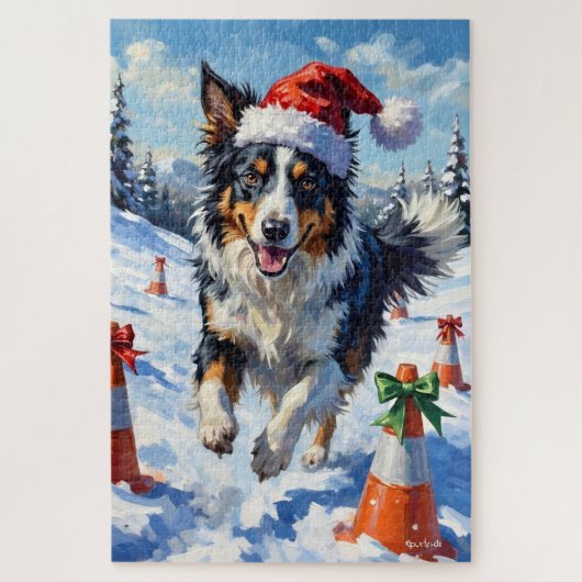 Border Collie Hond Kerst Sneeuw Agility Pret Legpuzzel (Verticaal)