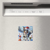 Border Collie Hond Kerst Sneeuw Agility Pret Magneet (Insitu (Vaatwasser))
