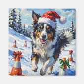 Border Collie Hond Kerst Sneeuw Agility Pret Magneet (Voorkant)
