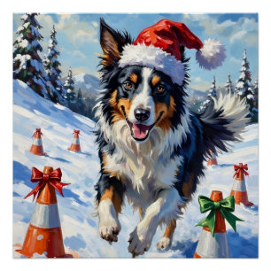 Border Collie Hond Kerst Sneeuw Agility Pret Perfect Poster