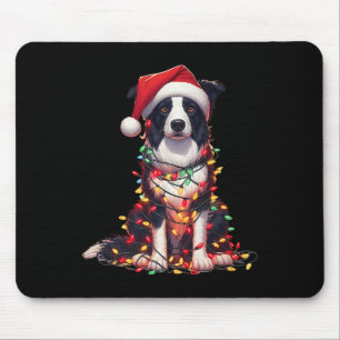 Border Collie Hond Kerstlichten Kerstman Hoed Hond Muismat