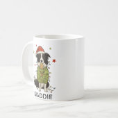 Border Collie Hond Kerstlichten Trui Koffiemok (Voorkant links)