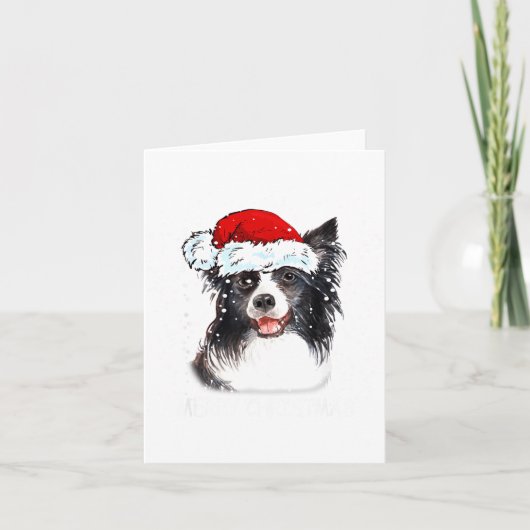 Border Collie Hond Kerstman Kerstlichten Kerstmis Kaart (Voorkant)