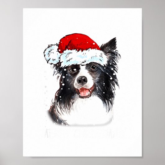 Border Collie Hond Kerstman Kerstlichtjes Kerstmis Poster (Voorkant)