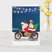 Border Collie Hond Kerstman Santa Claus  Kaart (Gele Bloem)