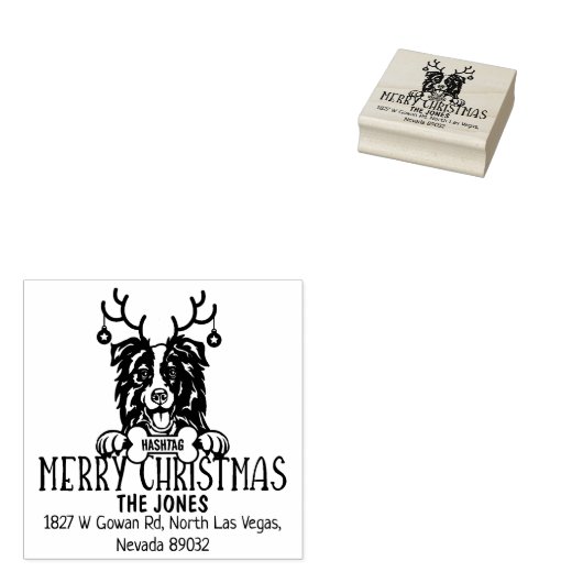 Border Collie Hond Kerstmis Retouradres Rubberstempel (Gestempeld)