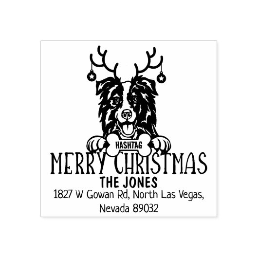 Border Collie Hond Kerstmis Retouradres Rubberstempel (Afrduk)
