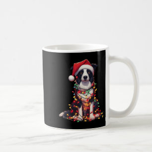 Border Collie Hond Kerstverlichting Kerstman Hoed Koffiemok