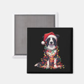 Border Collie Hond Kerstverlichting Kerstman Hoed Magneet (Voorkant / Achterkant)