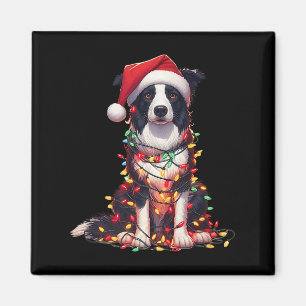 Border Collie Hond Kerstverlichting Kerstman Hoed Magneet