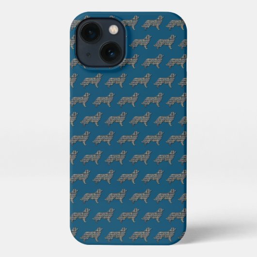 Border Collie Hond Leuk Silhouet Raster Blauw iPhone Hoesje (Achterkant)