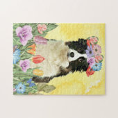 Border Collie Hond met Bloemen Lente Legpuzzel (Horizontaal)