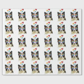 Border Collie Hond met Harten Valentijnsdag Cadeaupapier (Vlak)