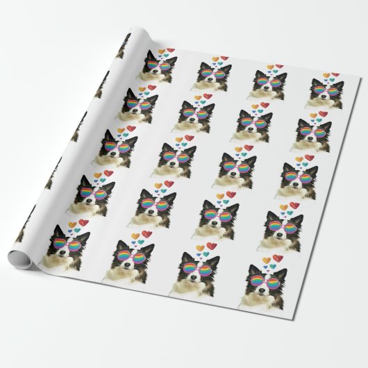 Border Collie Hond met Harten Valentijnsdag Cadeaupapier (Uitgerold)