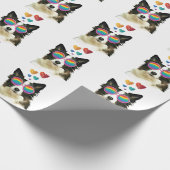 Border Collie Hond met Harten Valentijnsdag Cadeaupapier (Hoek)