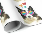 Border Collie Hond met Harten Valentijnsdag Cadeaupapier (Rol Hoek)