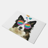 Border Collie Hond met Harten Valentijnsdag Deurmat (Schuin)