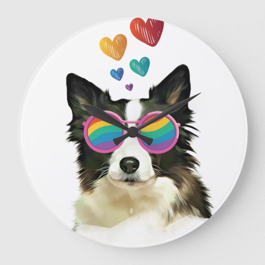 Border Collie  Hond met Harten Valentijnsdag  Grote Klok (Voorkant)