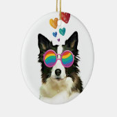 Border Collie Hond met Harten Valentijnsdag Keramisch Ornament (Rechts)