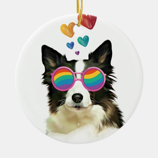 Border Collie Hond met Harten Valentijnsdag Keramisch Ornament (Voorkant)