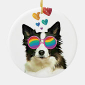 Border Collie Hond met Harten Valentijnsdag Keramisch Ornament (Achterkant)