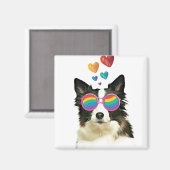Border Collie Hond met Harten Valentijnsdag Magneet (Voorkant / Achterkant)