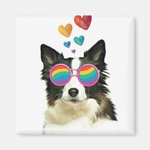 Border Collie  Hond met Harten Valentijnsdag  Magneet