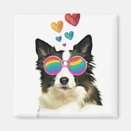 Border Collie Hond met Harten Valentijnsdag Magneet (Voorkant)