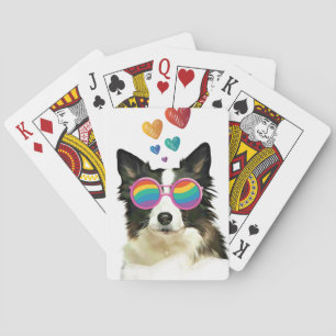 Border Collie  Hond met Harten Valentijnsdag  Pokerkaarten