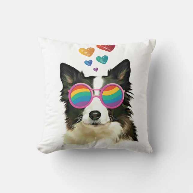 Border Collie Hond met Hartjes Valentijnsdag Kussen (Voorkant)